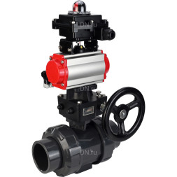 Кран шаровой BV4242E-FP-GRM-ISO Дн65 Ру10 полнопроходной, корпус - НПВХ, шар - НПВХ, уплотнение - EPDM, с пневмоприводом PA-DA-065, пневмораспределителем 4M310-08 DC24V, ручным дублером MON1-250-T26-ISO и БКВ APL-410N EX