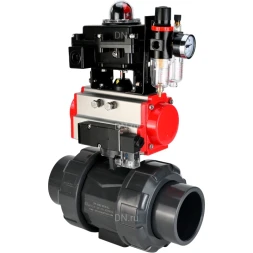 Кран шаровой BV4242E-FP-GRM-ISO Дн32 Ру10 полнопроходной, корпус - НПВХ, шар - НПВХ, уплотнение - EPDM, с пневмоприводом PA-DA-052, пневмораспределителем 4M310-08 DC24V, БКВ APL-410N EX и БПВ AFC2000