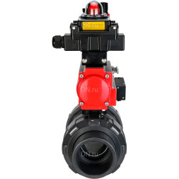 Кран шаровой BV4242E-FP-GRM-ISO Дн32 Ру10 полнопроходной, корпус - НПВХ, шар - НПВХ, уплотнение - EPDM, с пневмоприводом PA-DA-052, пневмораспределителем 4M310-08 DC24V, БКВ APL-410N EX и БПВ AFC2000
