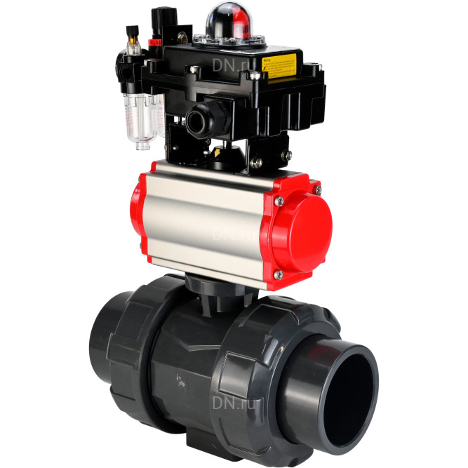 Кран шаровой BV4242E-FP-GRM-ISO Дн20 Ру10 полнопроходной, корпус - НПВХ, шар - НПВХ, уплотнение - EPDM, с пневмоприводом PA-SA-052, пневмораспределителем 4M310-08 DC24V, БКВ APL-410N EX и БПВ AFC2000 в Алматы