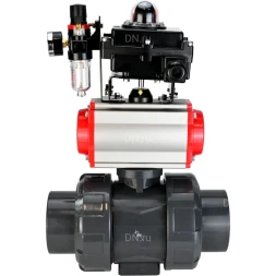 Кран шаровой BV4242E-FP-GRM-ISO Дн65 Ру10 полнопроходной, корпус - НПВХ, шар - НПВХ, уплотнение - EPDM, с пневмоприводом PA-SA-065, пневмораспределителем 4M310-08 DC24V, БКВ APL-410N EX и БПВ AFC2000