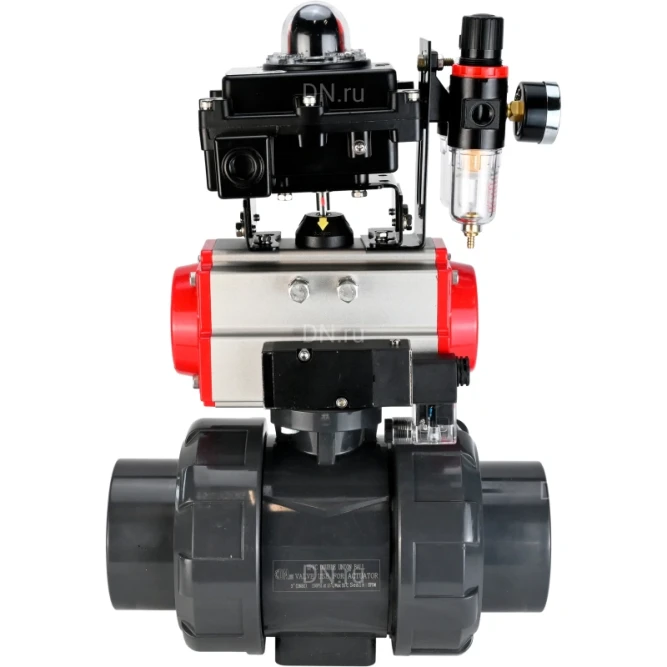 Кран шаровой BV4242E-FP-GRM-ISO Дн100 Ру10 полнопроходной, корпус - НПВХ, шар - НПВХ, уплотнение - EPDM, с пневмоприводом PA-SA-083, пневмораспределителем 4M310-08 DC24V, БКВ APL-410N EX и БПВ AFC2000 в Алматы