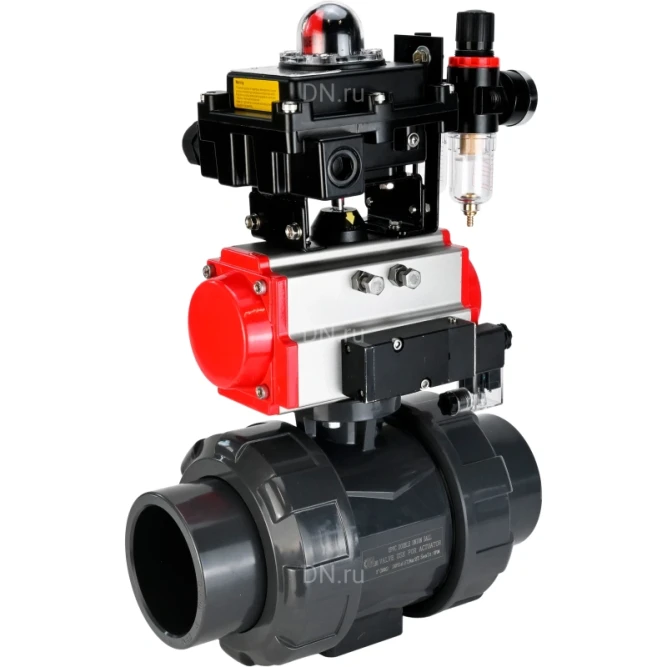Кран шаровой BV4242E-FP-GRM-ISO Дн100 Ру10 полнопроходной, корпус - НПВХ, шар - НПВХ, уплотнение - EPDM, с пневмоприводом PA-SA-083, пневмораспределителем 4M310-08 DC24V, БКВ APL-410N EX и БПВ AFC2000 в Алматы