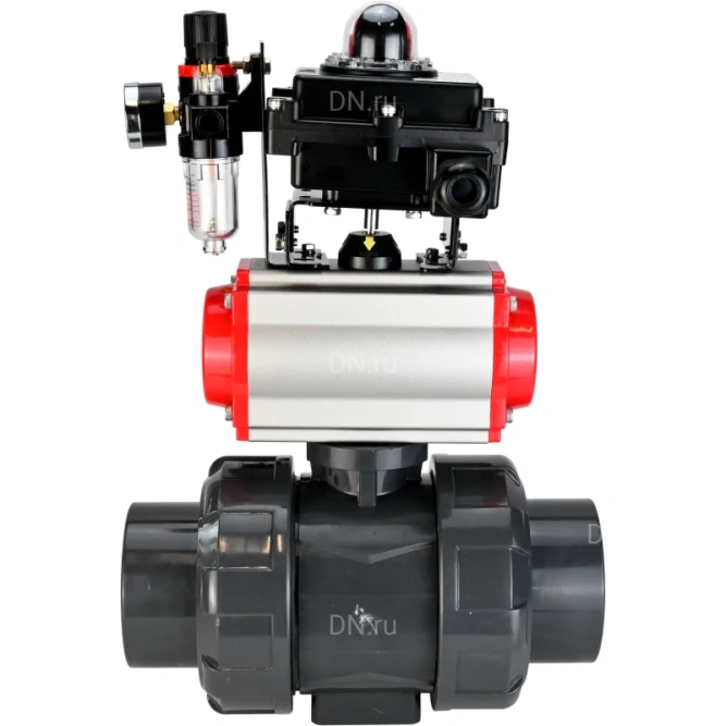 Кран шаровой BV4242E-FP-GRM-ISO Дн100 Ру10 полнопроходной, корпус - НПВХ, шар - НПВХ, уплотнение - EPDM, с пневмоприводом PA-SA-083, пневмораспределителем 4M310-08 DC24V, БКВ APL-410N EX и БПВ AFC2000 в Алматы