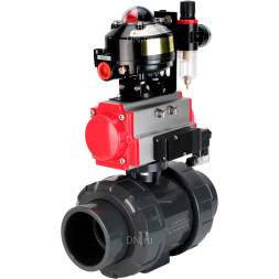 Кран шаровой BV4242E-FP-GRM-ISO Дн15 Ру10 полнопроходной, корпус - НПВХ, шар - НПВХ, уплотнение - EPDM, с пневмоприводом PA-DA-052, пневмораспределителем 4M310-08 AC220V, БКВ APL-510N EX и БПВ AFC2000