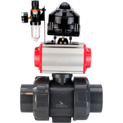 Кран шаровой BV4242E-FP-GRM-ISO Дн80 Ру10 полнопроходной, корпус - НПВХ, шар - НПВХ, уплотнение - EPDM, с пневмоприводом PA-DA-065, пневмораспределителем 4M310-08 AC220V, БКВ APL-510N EX и БПВ AFC2000