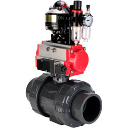 Кран шаровой BV4242E-FP-GRM-ISO Дн20 Ру10 полнопроходной, корпус - НПВХ, шар - НПВХ, уплотнение - EPDM, с пневмоприводом PA-SA-052, пневмораспределителем 4M310-08 AC220V, БКВ APL-510N EX и БПВ AFC2000