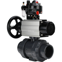 Кран шаровой BV4242E-FP-GRM-ISO Дн25 Ру10 полнопроходной, корпус - НПВХ, шар - НПВХ, уплотнение - EPDM, с пневмоприводом PA-DA-105-1, пневмораспределителем 4M310-08 AC220V, БКВ APL-510N EX и БПВ AFC2000