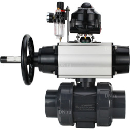 Кран шаровой BV4242E-FP-GRM-ISO Дн25 Ру10 полнопроходной, корпус - НПВХ, шар - НПВХ, уплотнение - EPDM, с пневмоприводом PA-DA-105-1, пневмораспределителем 4M310-08 AC220V, БКВ APL-510N EX и БПВ AFC2000