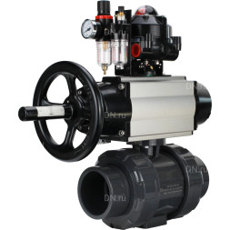 Кран шаровой BV4242E-FP-GRM-ISO Дн25 Ру10 полнопроходной, корпус - НПВХ, шар - НПВХ, уплотнение - EPDM, с пневмоприводом PA-DA-105-1, пневмораспределителем 4M310-08 AC220V, БКВ APL-510N EX и БПВ AFC2000