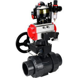 Кран шаровой BV4242E-FP-GRM-ISO Дн80 Ру10 полнопроходной, корпус - НПВХ, шар - НПВХ, уплотнение - EPDM, с пневмоприводом PA-DA-065, пневмораспределителем 4M310-08 AC220V, ручным дублером MON1-250-T26-ISO, БКВ APL-510N EX и БПВ AFC2000