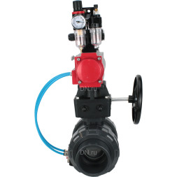 Кран шаровой BV4242E-FP-GRM-ISO Дн100 Ру10 полнопроходной, корпус - НПВХ, шар - НПВХ, уплотнение - EPDM, с пневмоприводом PA-DA-065, пневмораспределителем 4V320-08 AC220V, ручным дублером MON1-250-T26-ISO, БКВ APL-210N и БПВ AFC2000
