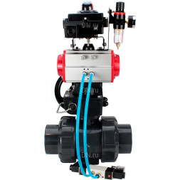 Кран шаровой BV4242E-FP-GRM-ISO Дн80 Ру10 полнопроходной, корпус - НПВХ, шар - НПВХ, уплотнение - EPDM, с пневмоприводом PA-DA-065, пневмораспределителем 4V320-10 AC220V, ручным дублером MON1-250-T26-ISO, БКВ APL-410N EX и БПВ AFC2000