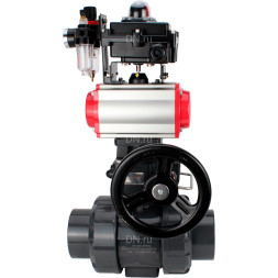 Кран шаровой BV4242E-FP-GRM-ISO Дн100 Ру10 полнопроходной, корпус - НПВХ, шар - НПВХ, уплотнение - EPDM, с пневмоприводом PA-DA-065, пневмораспределителем 4V320-10 AC220V, ручным дублером MON1-250-T26-ISO, БКВ APL-410N EX и БПВ AFC2000