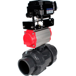 Кран шаровой BV4242E-FP-GRM-ISO Дн20 Ру10 полнопроходной, корпус - НПВХ, шар - НПВХ, уплотнение - EPDM, с пневмоприводом PA-DA-052 и пневмопозиционером YT-1000RSN без обратной связи