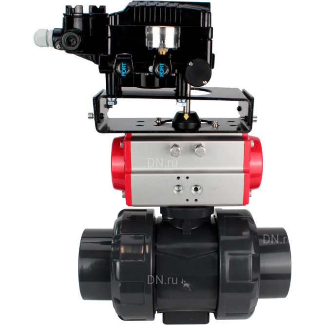 Кран шаровой BV4242E-FP-GRM-ISO Дн100 Ру10 полнопроходной, корпус - НПВХ, шар - НПВХ, уплотнение - EPDM, с пневмоприводом PA-DA-065 и пневмопозиционером YT-1000RSN без обратной связи в Алматы