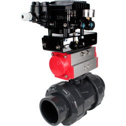 Кран шаровой BV4242E-FP-GRM-ISO Дн32 Ру10 полнопроходной, корпус - НПВХ, шар - НПВХ, уплотнение - EPDM, с пневмоприводом PA-SA-052 и пневмопозиционером YT-1000RSN без обратной связи