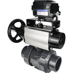 Кран шаровой BV4242E-FP-GRM-ISO Дн25 Ру10 полнопроходной, корпус - НПВХ, шар - НПВХ, уплотнение - EPDM, с пневмоприводом PA-DA-105-1 и пневмопозиционером YT-1000RSN без обратной связи