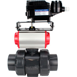 Кран шаровой BV4242E-FP-GRM-ISO Дн40 Ру10 полнопроходной, корпус - НПВХ, шар - НПВХ, уплотнение - EPDM, с пневмоприводом PA-DA-052 и пневмопозиционером YT-1000RSN с обратной связью