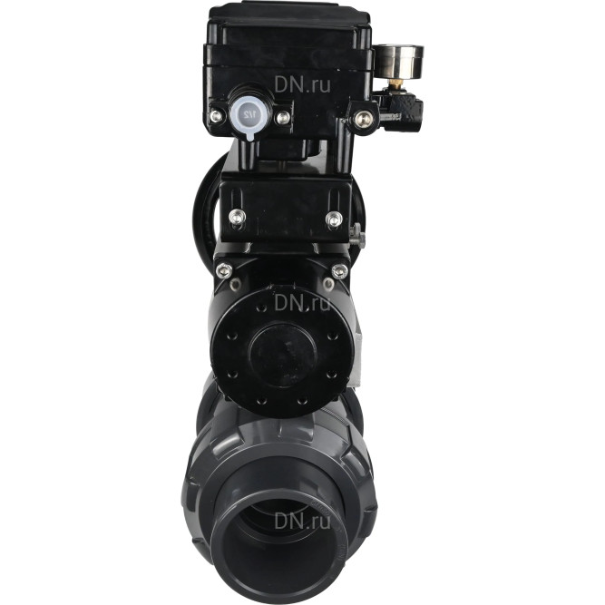 Кран шаровой BV4242E-FP-GRM-ISO Дн40 Ру10 полнопроходной, корпус - НПВХ, шар - НПВХ, уплотнение - EPDM, с пневмоприводом PA-DA-105-1 и пневмопозиционером YT-1000RSN с обратной связью в Алматы