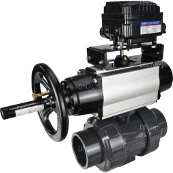 Кран шаровой BV4242E-FP-GRM-ISO Дн80 Ру10 полнопроходной, корпус - НПВХ, шар - НПВХ, уплотнение - EPDM, с пневмоприводом PA-DA-105-1 и пневмопозиционером YT-1000RSN с обратной связью