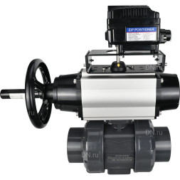 Кран шаровой BV4242E-FP-GRM-ISO Дн80 Ру10 полнопроходной, корпус - НПВХ, шар - НПВХ, уплотнение - EPDM, с пневмоприводом PA-DA-105-1 и пневмопозиционером YT-1000RSN с обратной связью