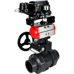 Кран шаровой BV4242E-FP-GRM-ISO Дн65 Ру10 полнопроходной, корпус - НПВХ, шар - НПВХ, уплотнение - EPDM, с пневмоприводом PA-DA-065, ручным дублером MON1-250-T26-ISO и пневмопозиционером YT-1000RSN с обратной связью