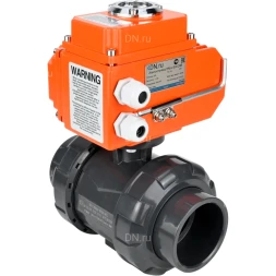 Кран шаровой BV4242E-FP-GRM-ISO Дн15 Ру10 полнопроходной, клеевой с разборным муфтовым соединением, корпус - НПВХ, шар - НПВХ, уплотнение - EPDM, с электроприводом QT-N-003EM-O1-24VDC-У1 HARK