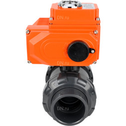 Кран шаровой BV4242E-FP-GRM-ISO Дн15 Ру10 полнопроходной, клеевой с разборным муфтовым соединением, корпус - НПВХ, шар - НПВХ, уплотнение - EPDM, с электроприводом QT-N-003EM-O1-24VDC-У1 HARK