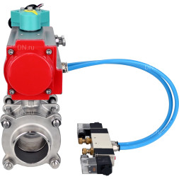 Кран шаровой BV3232P(3pc)-FP-W-ISO-H WDVF Ду20 Ру63 полнопроходной, трехсоставной, корпус - нержавеющая сталь 316, PTFE, под приварку, с пневмоприводом PA-DA-052, пневмораспределителем 4V320-08 AC220V и магнитным переключателем ALS200D