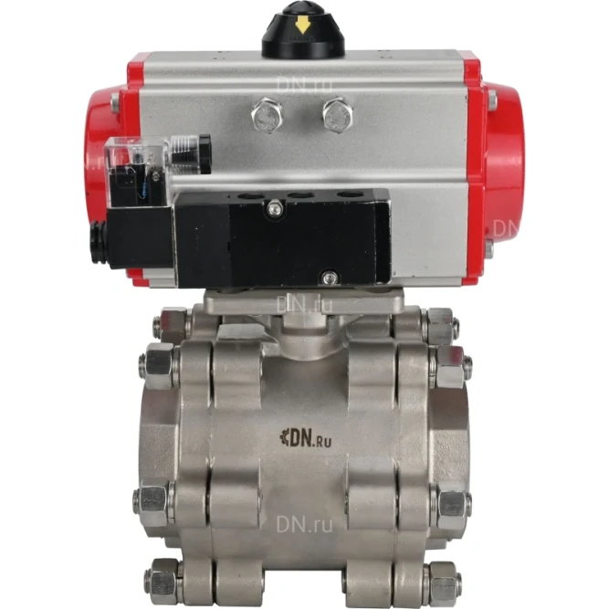 Кран шаровой BV3232P(3pc)-FP-SW-ISO-H Ду40 Ру63 полнопроходной, корпус - нержавеющая сталь SS316, под приварку, с пневмоприводом PA-DA-065, пневмораспределителем 4M310-08 AC220V в Алматы