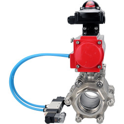 Кран шаровой BV3232P(3pc)-FP-SW-ISO-H Ду100 Ру63 полнопроходной, корпус - нержавеющая сталь SS316, под приварку, с пневмоприводом PA-DA-105, пневмораспределителем 4V320-08 AC220V, БКВ APL-210N