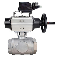 Кран шаровой BV3232P(4pc)-SP-3WL-T-ISO-H WDVF Ду65 Ру40 стандартнопроходной, 3-ходовой L-тип, внутренняя резьба, нержавеющая сталь AISI 316, с пневмоприводом PA-DA-105-1 и электропневматическим поворотным позиционером YT-1000RSN без обратной связи