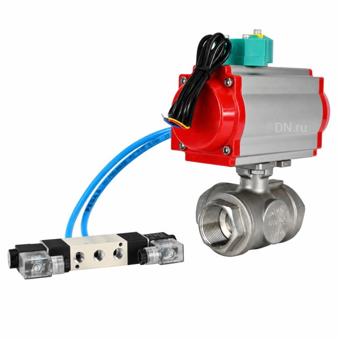 Кран шаровой BV3232P(4pc)-SP-3WL-T-ISO-H WDVF Ду65 Ру40 стандартнопроходной, 3-ходовой L-тип, внутренняя резьба, нержавеющая сталь AISI 316, с пневмоприводом PA-DA-105, пневмораспределителем 4V320-08 AC220V и магнитным переключателем ALS200D в Алматы