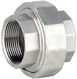 Соединение разъемное (американка) А-304-ВР-ВР-PTFE 1″ Ду25 Ру20 с уплотнением под гайкой по плоскости, корпус - нержавеющая сталь AISI 304, присоединение - внутренняя/внутренняя резьба, тип резьбы - BSPP