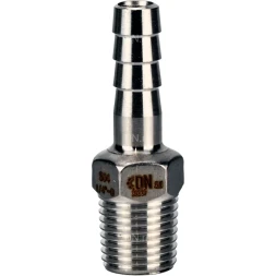 Штуцер елочка BF31-T-3/4-12 3/4″х12мм Ду20 Ру16 шланговый, корпус - нержавеющая сталь AISI 304 (CF8), присоединение - наружная резьба/штуцер