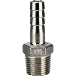 Штуцер елочка BF32-T-1 1/4-25 1 1/4″х25мм Ду32 Ру16 шланговый, корпус - нержавеющая сталь AISI 316 (CF8M), присоединение - наружная резьба/штуцер