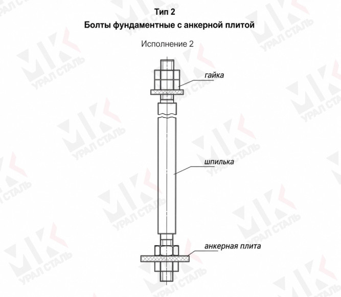 Болт фундаментный тип 2.2 М56х800 мм ГОСТ 24379.1-2012 с анкерной плитой в Алматы