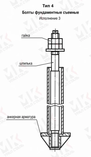 Болт фундаментный тип 4.3 М56х800 мм ГОСТ 24379.1-2012 съемный в Алматы