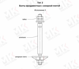 Болт фундаментный тип 2.3 М110х2000 мм ГОСТ 24379.1-2012 с анкерной плитой