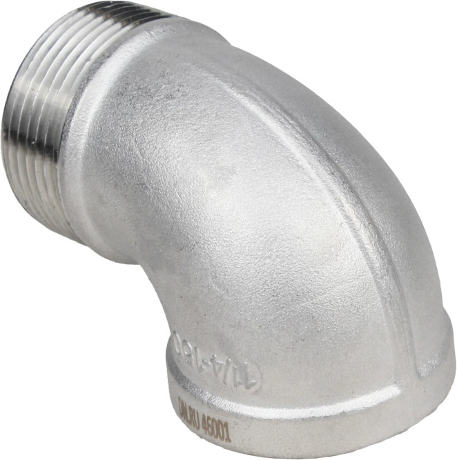 Отвод (уголок) ВР-НР-316 1 1/2″ Ду40 Ру16 угол 90°, корпус - нержавеющая сталь 316, присоединение - внутренняя / наружная резьба в Алматы