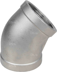 Отвод (полуотвод) ВР-ВР-304 1/2″ Ду15 Ру16 угол 45°, корпус - нержавеющая сталь 304, присоединение - внутренняя / внутренняя резьба