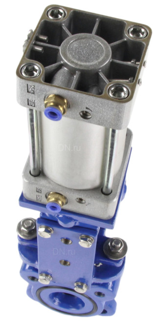 Задвижка шиберная GVKR1331E-2W-Fb-2P Ду50 Ру10 двусторонняя, межфланцевая, шпиндель - выдвижной, корпус - чугун GGG40, шибер - нержавеющая сталь 304, уплотнение - EPDM, с пневмоприводом в Алматы