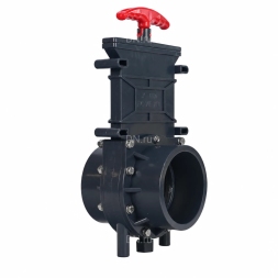 Задвижка шиберная GVKR4344TPV-2W-G-Hт Ду65 Ру1.6 клеевая, с выдвижным штоком, материал корпуса - ПВХ (PVC), шибер - пластик ABS, уплотнение - TPV (ТПВ), с ручкой