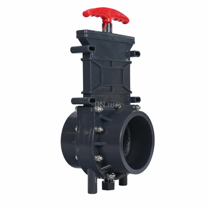 Задвижка шиберная GVKR4344TPV-2W-G-Hт Ду65 Ру1.6 клеевая, с выдвижным штоком, материал корпуса - ПВХ (PVC), шибер - пластик ABS, уплотнение - TPV (ТПВ), с ручкой в Алматы