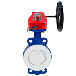 Затвор дисковый поворотный WBV3434Pf-2W-Fb-R Ду150 Ру16 корпус - углеродистая сталь WCB, диск - углеродистая сталь WCB, футерованный PTFE, уплотнение - PTFE, с редуктором HGBF RQN3-680Z с индикатором положения и датчиком обратной связи