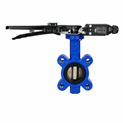Затвор дисковый поворотный WBV1616E-2W-Fb-H Ду65 Ру16 LUG межфланцевый, корпус - чугун QT450, диск - чугун QT450, уплотнение - EPDM, с рукояткой и двумя концевыми датчиками LS-103 250В