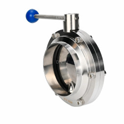 Затвор дисковый поворотный WBV3131E-2W-W-H Ду125 Ру10, пищевая нержавеющая сталь 304, уплотнение - EPDM, под приварку, с рукояткой