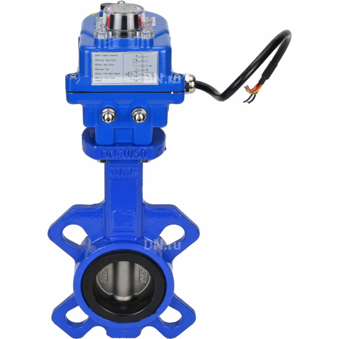 Затвор дисковый поворотный WBV1432N-2W-Fb-H Ду40 Ру16, корпус - чугун GGG50, диск - нержавеющая сталь 316L, уплотнение - NBR, с электроприводом blue QT-N-003EM-1-220VAC-У1 в Алматы