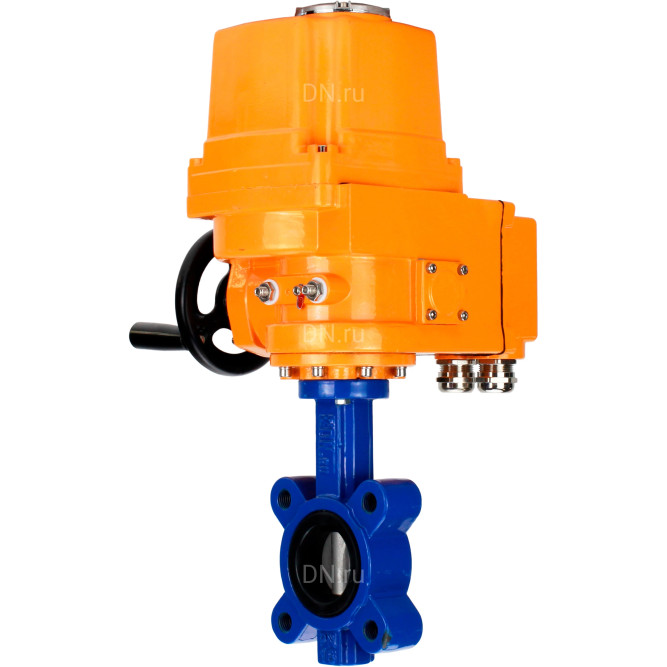 Затвор дисковый поворотный WBV1631E-2W-Fb-H Ду150 Ру16 LUG межфланцевый, корпус - чугун QT450, диск - нержавеющая сталь 304, уплотнение - EPDM, с электроприводом QT-EX-020EM-O2-220VAC-У1 220В в Алматы